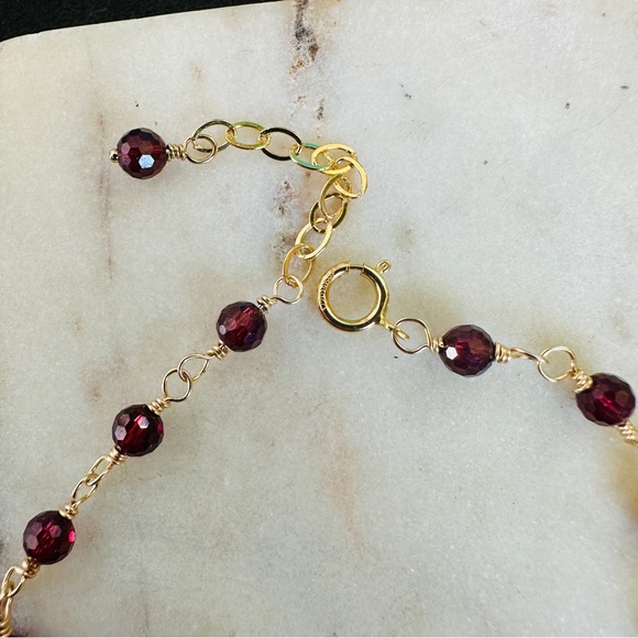 Garnet Bracelet 14k Gold Filled Beaded Rosary chain - Picture 7 of 9